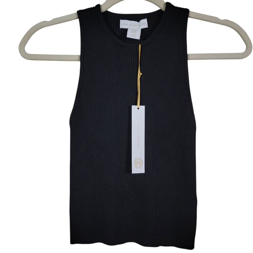 House of Harlow 1960 Womens Stretchy Black Minimalist Ribbed Sleeveless Tank XS
